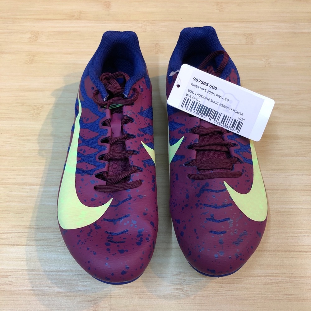Nike Zoom Rival S 9 Bordeaux/Lime Purple Wmns 8 - Picture 1 of 6